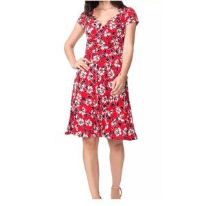 Leota Sweetheart Red Navy Floral Contemporary Staple Minimalist Jersey Plus 2XL